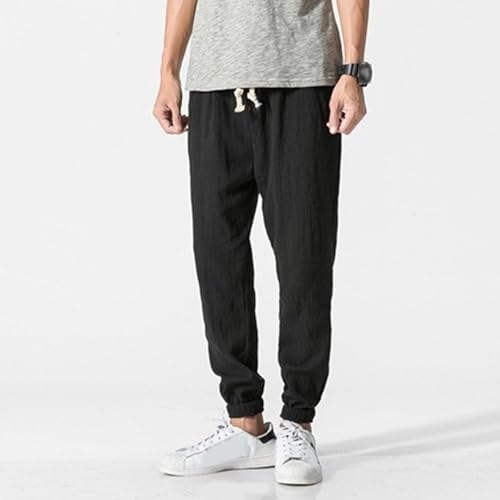 Lightweight Linen Jogger Pants Men Casual Cotton Blend Beach Trousers Elastic Waist Harem Lounge Pants2