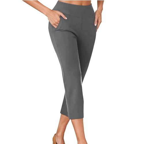 Legging 3/4 Femmes Pantalon de Sport, Jegging Taille Haute Yoga Opaque Doux Corsaire Pantacourt Coton de Sport Anti-Cellulite Push Up Tenue Femme Short Cycliste