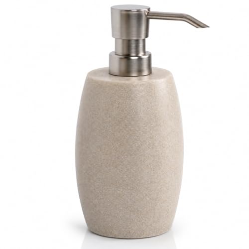 Clasin Home Sandstone Textured Resin Soap Dispenser with Metallic Pump and Waterproof Bottle Labels for Bathroom Kitchen Dish Hand Wash Shower Lotion Shampoo 12 Oz Beige