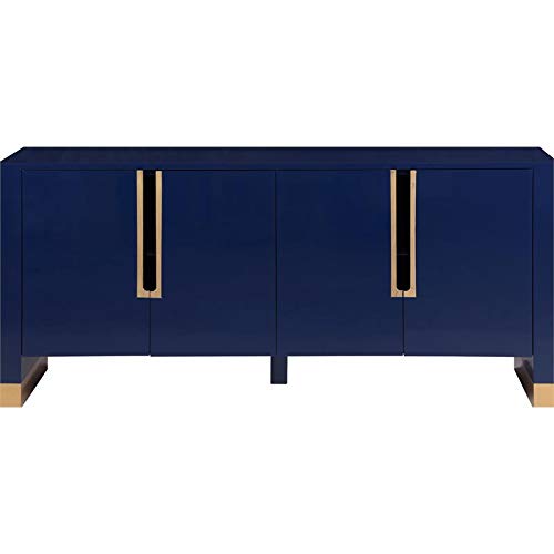 Meridian Furniture Florence Collection Modern | Contemporary Sideboard/Buffet With Gold Finished Base, 68" W X 18" D X 31" H, Navy Blue Lacquer #TOP30