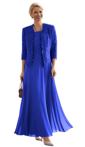 Chiffon Grandmother of Bride Dress with Jacket 2 Piece Grandma of The Groom Dresses for Wedding 3/4 Sleeves