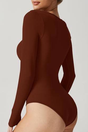 Meyeeka Women's Sexy Seamless Bodysuit Square Neck Body Suit Long Sleeve Top2