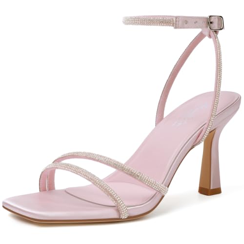 Image of Mostrin Womens Sandals Strappy Heels for Women Ankle Strap Lace Up Heels Square Open Toe Heels Tie Up Stiletto High Heeled Sandals for Prom, Party, Daily Wear