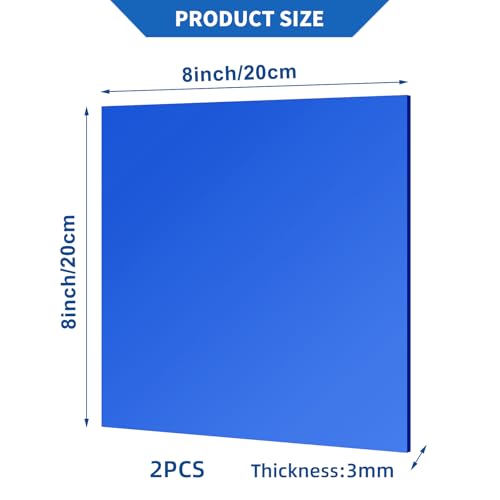 Image of 2 Pcs 8 x8 Inch Blue Acrylic Mirror Sheet, 1 /8 Inch Thick Opaque Glossy Mirror, Plexiglass Mirror Sheets with Protective Film, Rigid Mirror Acrylic Sheets for Sawing, DIY, Laser Cutting and Engraving