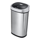 Ninestars DZT-50-9 Oval Trash Can 10.6 gal (50 L) Stainless Steel Auto Open and Close Motion Sensor for Kitchen, Living Room, Office, Hygienic, Space Saving
