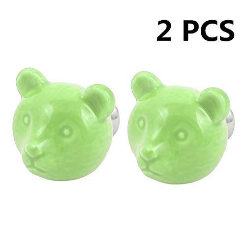 WESEEDOO Ceramic Drawer Knob Door Pull Handle Cabinet Cupboard Knob Cute Bear Design Furniture Knobs With Screw Children Room Decoration 2PCS Green