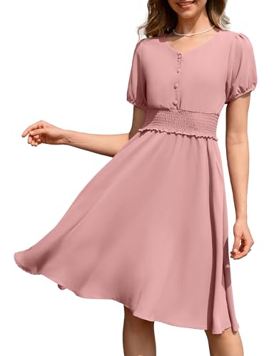 Wedtrend 50s Outfits for Women Tea Length Vintage Dress with Pocket Fit and Flare Cocktail Dresses Tea Party Modest Easter Dress WTP30022BlushM