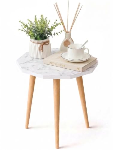 Image of UHUD CRAFTS Multipurpose Wooden Foldable Side Table /End Table /Plant Stand /Stool for Living Room & Bedroom | Kids Play Furniture Table - White Marble