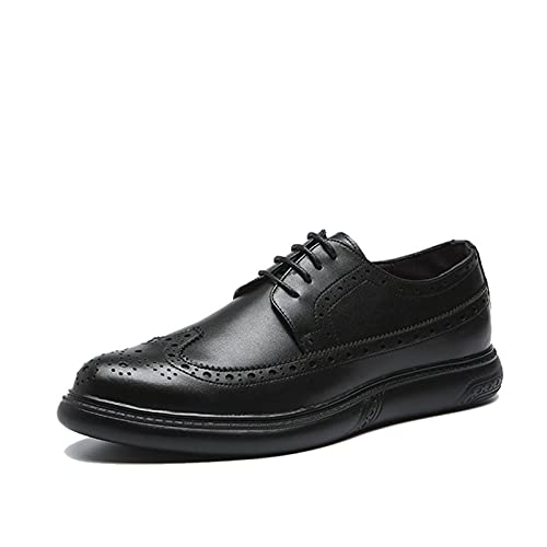 Single Season Dress Oxford Formal Shoes for Men Lace Up Brogue Embossed Wing Tip Flat Heel Derby Shoes Leather Rubber Sole Low Top Resistant Non Slip Business Very Popular Among Young PEO