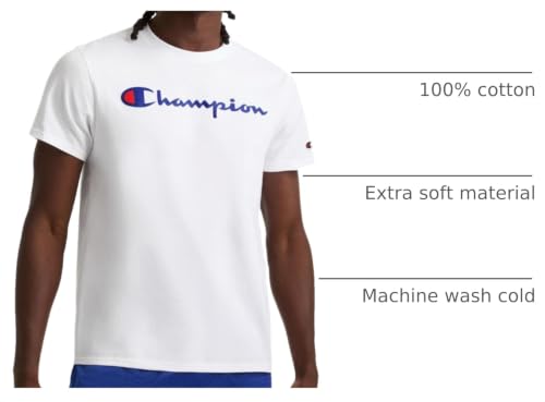 Image of Champion Men's Graphic Short Sleeve T-Shirt, Standard Fit, Classic Script Logo, Midweight 100% Cotton
