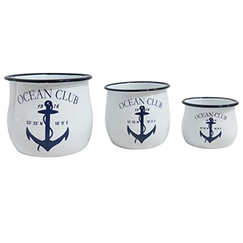 All Chic Lot de 3 Pots à thème Nautique en émail avec Ancre Blanche et Bleue Cover