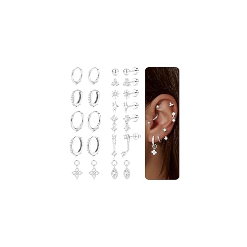 MILACOLATO 12 Paires Boucles d'oreilles Femme Acier Inoxydable Piercing Oreille Cartilage Helix Tragus Boucles d'oreilles Femme Argent Bijoux pour Femmes B