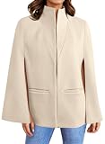 Cicy Bell Womens Cape Pea Coat Work Casual Split Long Sleeve Coat Stand Collar Open Front Fall jacket