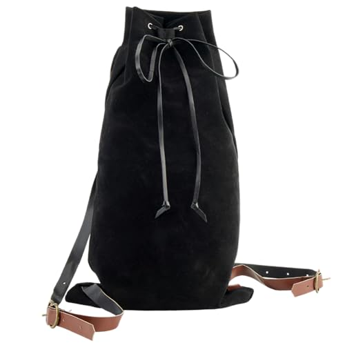 GORGECRAFT Sac à Dos Médiéval Noir avec Cordon de Serrage et Sangles en Cuir PU et Fermoirs en Alliage Pochette Portable pour Viking LARP Renaissance...