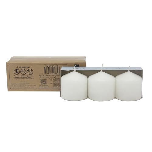 Image of Stonebriar 3 Pack Tall 3 x 3 Inch 18 Hour Long Burning Unscented White Wax Pillar Candles