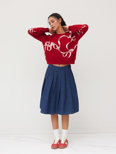 CIDER Oversized Sweaters for Women Bowknot Graphic Crew Neck Long Sleeve Knit Pullover Trendy Oversized Sweater3