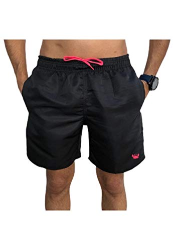 Kit 2 Shorts Bermudas Lisas Siri Relaxado Cordão Neon (Preto/Laranja e Preto/Rosa, M)