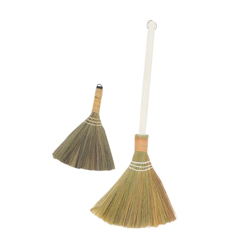 Cabilock 2pcs Handmade Grass Broom Set with Detachable Handle Soft Bristle Indoor Dust Broom for Gentle Cleaning of Floors Living Room Bedroom and Kitchen