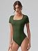 OQQ Women Bodysuits Ruched Short Sleeve Square Neck Stretch Lounge Travel Bodysuits Armygreen