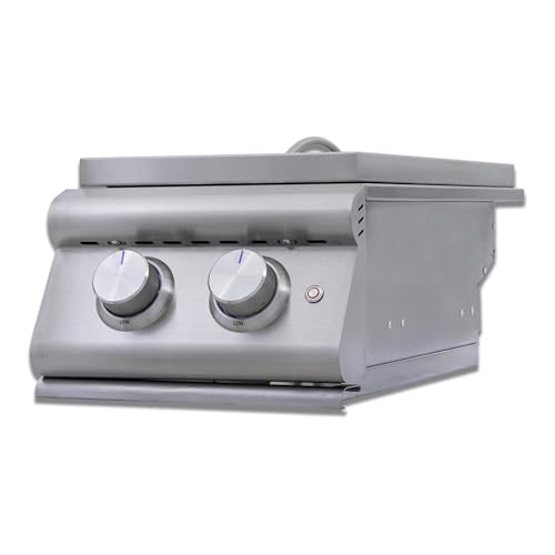 Blaze LTE+ Built-In Double Side Burner NG 24,000 BTU Stainless Steel Outdoor Kitchen Slide-In with LED Illuminated Knobs, Removable Cover
