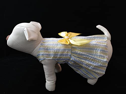 Image of KUTKUT Cotton Small Dog Frock Dress Girl Puppy Clothes Female Princess Tutu Striped Skirt Summer Shirt Shihtzu,Pug Cat Pet Apparel Outfits (Size: Xl,Chest: 50Cm,Length: 40Cm,Yellow,1 Count)
