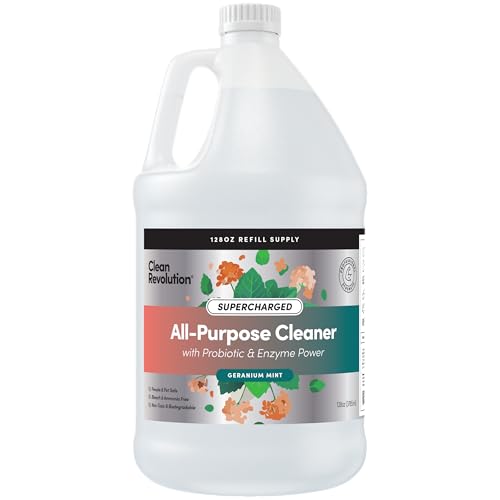 Image of Clean Revolution SuperCharged All Purpose Cleaner Refill with Smart Probiotic + Enzyme Complex, Multi-Surface Kitchen Bathroom & Floor Cleaner, Geranium Mint, 128 Fl Oz