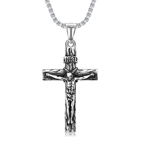 Cross Necklace for Men 316L Stainless Steel Crucifix Pendant Pendant Jesus Religious Jewelry Christmas Gifts for Father Boyfriends