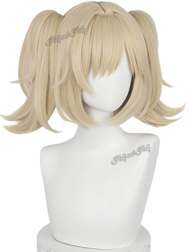 Image of Half and Half Short Blonde Anime Ponytail Cosplay Wig with Bangs Blonde Lolita Costume Twin Tails Wigs Light Golden Pigtail Wig for Women Halloween Party