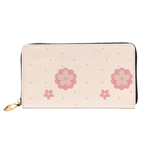 Little pink cherry blossoms Women's Wallet Long Zip Around, Premium Vegan Leather Wallet with 12 Card Holders, Large Capacity,Gift Ready Packaging