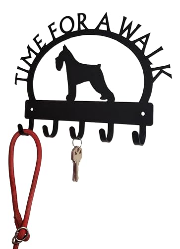 The Metal Peddler Suporte de coleira e chaveiro Schnauzer em miniatura Time for a Walk Dog – Feito n