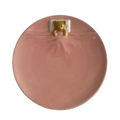 Platos llanos – Plato de cerámica con diseño de oso para servir alimentos, plato redondo y bonito, vajilla decorativa para el hogar, comedor, desayuno, almuerzo, postre, cocina, presentación de