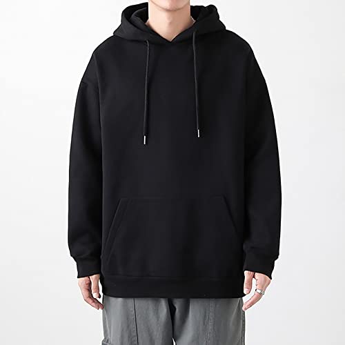 Saxigol Mens Black Hoodie,Solid Oversized Crew Neck Sweatshirt Tops,Classic Fashion Casual Thin Long Sleeve Drawstring Hoodies Pullover With Pockets Mens Black 4X #TOP2