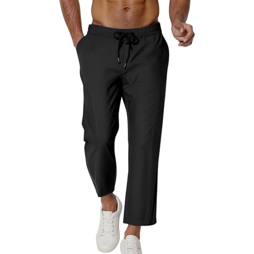 Men's Athletic Capris Pants Solid Color Waterproof Baggy Pants Elastic Waist Outdoor Training Sweatpants with Pockets3