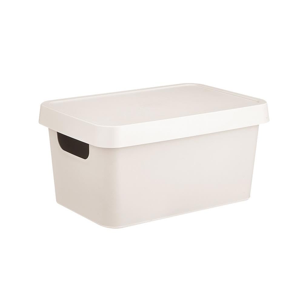 Storganize Storage Container With Lid Home Organising Solution 3.6 Litre Cream Plastic Box Basket
