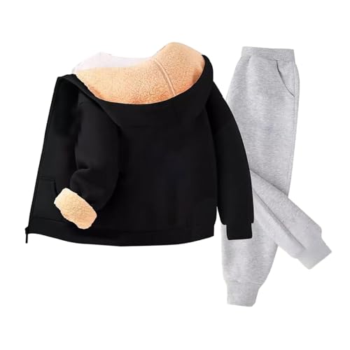 Girls Fleece Sweatsuits Set 2 Piece Outfits Sherpa Lined Zip Up Jacket Winter Warm Soft Athletic Sweatpants Sets