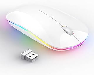 RGB Wireless Mouse, Slim Rechargeable Wireless Mouse for Laptop, 2.4G Portable USB Cordless Computer Mouse with Simplified 3 Buttons, Adjustable DPI for Notebook, Mac, PC, Laptop, Chromebook (White)