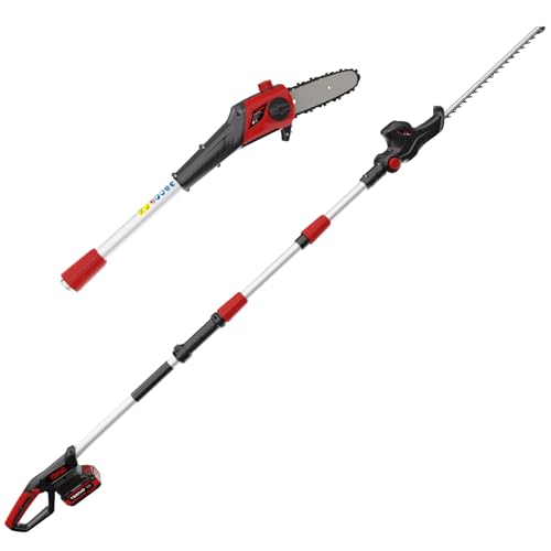 2 in 1 Tagliasiepi Estensibile e Motosega,Polo Telescopico Staccabile,Batteria 20V