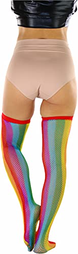 Image of ToBeInStyle Women's Rainbow Bright Multicolor Nylon Thigh High Stockings