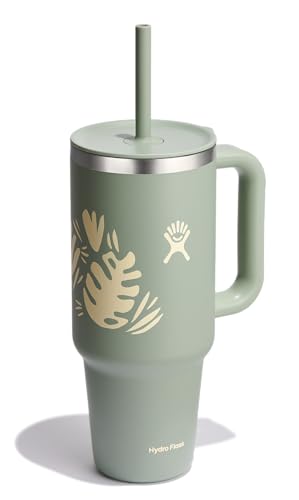 Image of Hydro Flask 40 Oz Travel Tumbler with Handle, Lid and Straw - Insulated Stainless Steel in 40 Oz Botanical Bliss Green