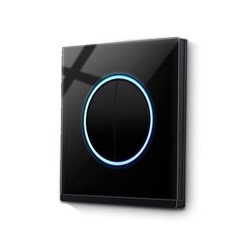 Smart Light Switch Standard 2 Gang 1 Way Wall Touch Lamp Point Switch, Power Reset, 4-color Tempered Glass Panel Light Push Button Switch Electrical(Black)