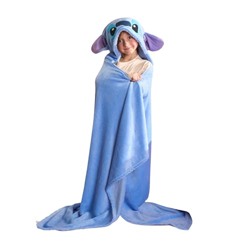 OHS Stitch Hooded Blanket, Cosy Soft Warm Fleece Snuggle Hoodie Kids Oversized Blanket Hoodie Winter Christmas Gifts for Kids Boys Girls, Blue - 125 x 100cm