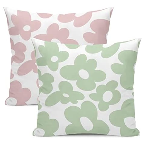 Danish Pastel Pillow Covers 18X18 Set of 2, Danish Pastel Aesthetic Throw Pillow Covers Light Pink Sage Green Daisy Flower Pillowcase Decor for Home Sofa Bedroom Living Room Cover