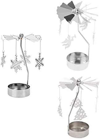 GARVALON 3pcs Hot Swivel Candle Holder Wedding Ceremony Decorations Metal Stand Carousel Candle Holder Snowflake Candle Christmas Candle Holder Angel Tealight Stand Candle Stands Decors