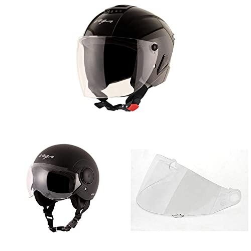 Image of Vega Aster Dx Black Helmet-L&Vega Atom Dull Black Helmet-M&Vega Crux Helmet Clear Visor (Crux, Crux Dx, Open Face)