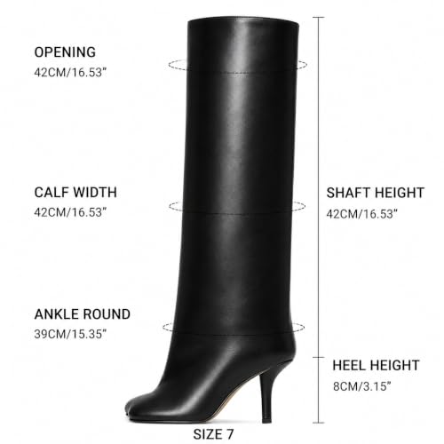 Image of DOBOYG Knee High Boots for Women Wide Calf Square Toe Stiletto Heel Pull On Faux Suede Tall Boots Dressy Fall Shose for Jeans, Dresses, Night Out