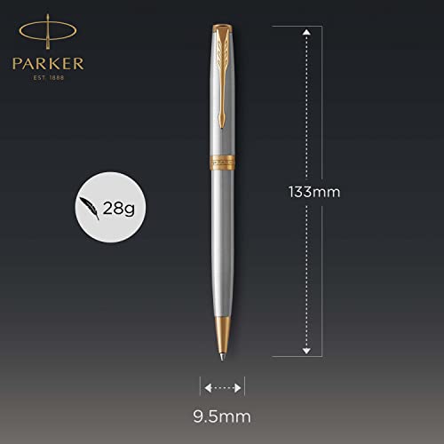 Parker Sonnet balpen | roestvrij staal met gouden trim | medium punt zwarte inkt | geschenkverpakking - Image 4