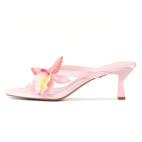 Image of Goolita Women's Suede Sequin Kitten Heels Flip Flops Open Square Toe Strappy Thong Slide Heeled Sandals Comfort Prom Party Mules Heels