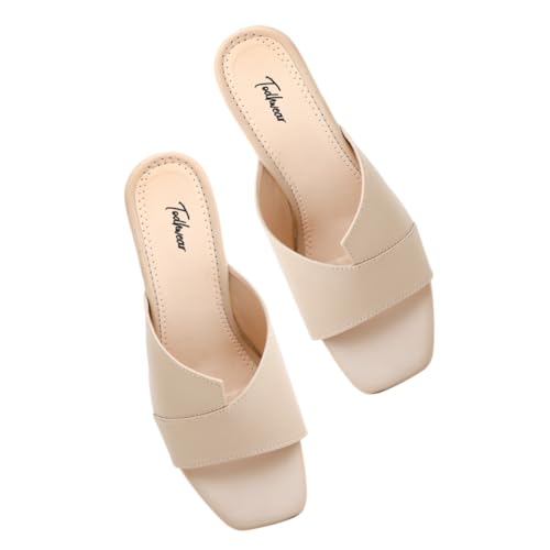 Image of Todhwear Double Cut Heeled Sandals Square Toe Sandals Slip On Block heel | Stylish & Comfortable Open Toe Dress Shoes |