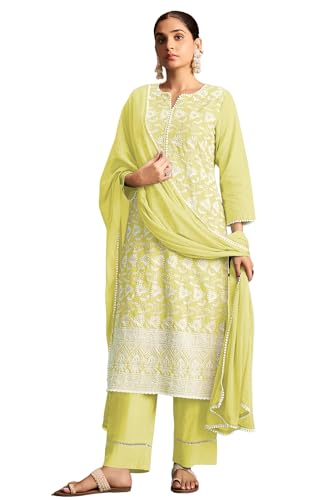 Image of DRESOUL Women Pure Cotton Schiffli Embroidered Kurta Set and Dupatta