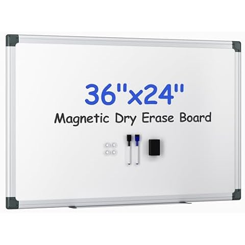 VUSIGN Magnetic White Board Kit for Wall 36" x 24", 1 Dry Eraser & 2 Multicolor Markers & 4 Magnetic Pins, Sliver Reinforced Aluminum Frame for Home, School, Office Cover